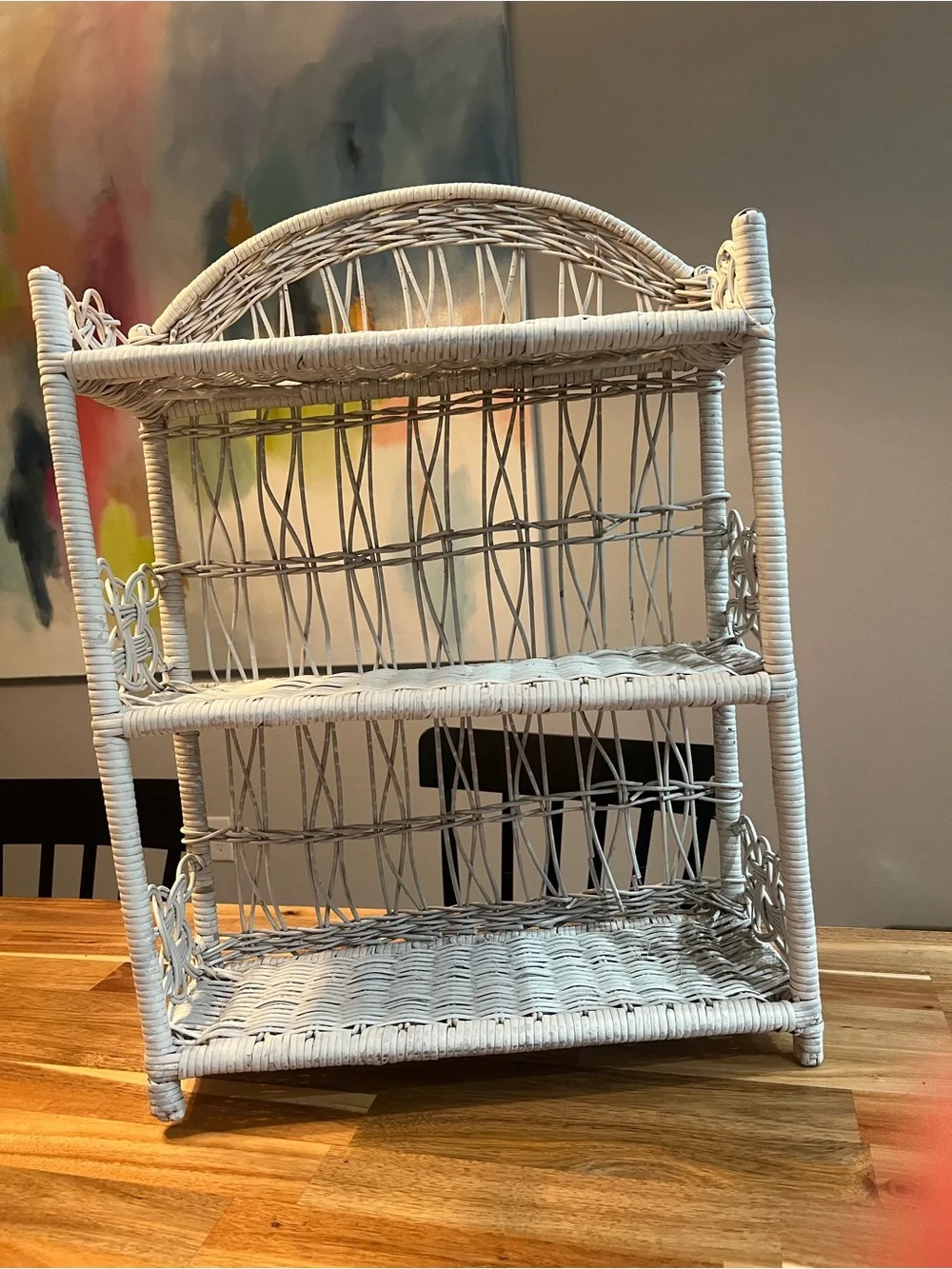 Vintage White Wicker 3-Tier Shelf